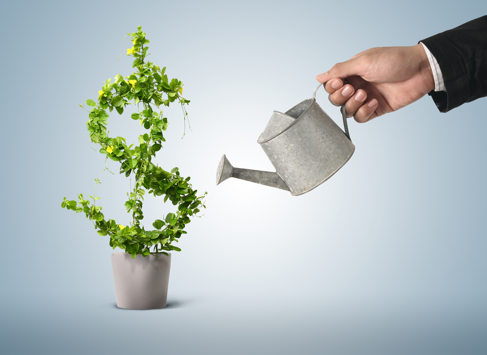 Businessman and watering pot